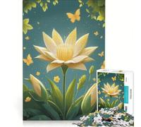Puzzle pour Adolescents 1000 pièces Fleur de Lotus Jaune et Papillons Jeu Pratique Difficile et Stimulant Cadeau de Jeu Stimulant 38x26cm