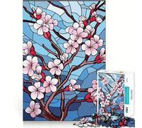 Puzzle pour Adolescents 1000 pièces Fleurs de Cerisier Verre Bords impeccables Jeu de réflexion Amusant Moments de détente Décoration de Noël (38x26cm)