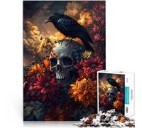 Puzzle pour Adolescents 1000 pièces Fleurs de crâne de Corbeau Défi Difficile pour soulager Le Stress Idées Cadeaux 38x26cm