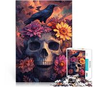 Puzzle pour Adolescents 1000 pièces Fleurs de crâne de Corbeau pour Le Jeu éducatif Challenge Toy Jeu de défi Unique 75x50cm