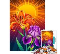 Puzzle pour Adolescents 1000 pièces Fleurs ensoleillées︰ Iris splendide et lys tigré Un défi à relever pour créer Une œuvre d'art Jeu éducatif Convient aux Personnes de 14 Ans et Plus (38x26cm)