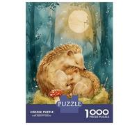Puzzle pour Adolescents 1000 Pièces Forest Hugs - Hedgehog Moonlight Boho Woodland Cute Nursery Wall Decor Puzzles pour Adultes Jeux De Détente Découpe De Précision Offre Spéciale pour Toute La Famil