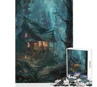 Puzzle pour Adolescents 1000 pièces Forêt Sombre Maison de sorcière Jeu éducatif Apprentissage Jouet éducatif Décoration Murale Entraînez Votre Cerveau et Votre dextérité (50x75cm)