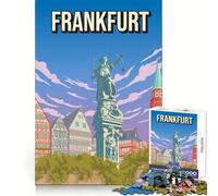 Puzzle pour Adolescents 1000 pièces Francfort Allemagne Affiche de Voyage Vintage Römerberg Dame Justice Jeu de logique et de découpe précise Jeu de détente Scène de Noël (38x52cm)