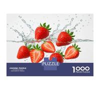 Puzzle pour Adolescents 1000 Pièces Fresh Strawberries Splashing in Water Puzzle pour Adultes Jeu Familial Course De Vitesse Manuelle Cadeau d'anniversaire Unique 70x50cm/1000pcs