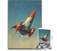 Puzzle pour Adolescents 1000 pièces Fusée rétro en vol Jeu Manuel pour Passer Le Temps Pendant Les Vacances à la Maison Cadeaux de Noël Secret (Taille 38x26cm)