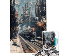 Puzzle pour Adolescents 1000 pièces Gare Steampunk Puzzle 1000 pièces Décoration intérieure Jouets d'analyse et de logique Cadeau Unique pour Un Anniversaire (38x52cm)