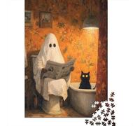 Puzzle pour Adolescents 1000 Pièces Ghost Reading Newspaper in Bathroom Puzzles pour Adolescents Jeux Relaxants Cadeaux pour Femmes pour Anniversaire, Noël 70x50cm/1000pcs