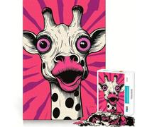 Puzzle pour Adolescents 1000 pièces Girafe Dessin animé avec des Accents Roses Bords impeccables Jeu de réflexion Amusant et Calme Activité Artistique pour Anniversaire (50x75cm)