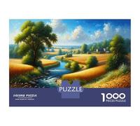 Puzzle pour Adolescents 1000 Pièces Golden Fields and River Landscape Puzzle pour Adultes Jeu De Réflexion Décoration Murale Cadeau Anti-Stress 70x50cm/1000pcs