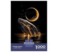 Puzzle pour Adolescents 1000 Pièces Golden Whale Leaping Under Crescent Moon Puzzle pour Adultes Jouets À Monter Soi-même Analyse Et Logique Difficile Et Stimulant 52x38cm/1000pcs