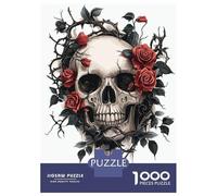 Puzzle pour Adolescents 1000 Pièces Gothic Skull and Roses Puzzles pour Adolescents Jeux Relaxants Cadeaux pour Femmes pour Anniversaire, Noël 70x50cm/1000pcs