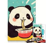 Puzzle pour adolescents, 1000 pièces, grand, mignon panda mange des ramen, coupe fine, art, activité de réflexion intelligente, temps de jeu confortable, calme (38 x 26 cm)