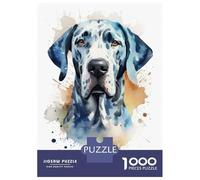 Puzzle pour Adolescents 1000 Pièces Great Dane Watercolor Puzzles pour Adultes Jeu Manuel Améliore La Mémoire Interaction Parent-Enfant 70x50cm/1000pcs