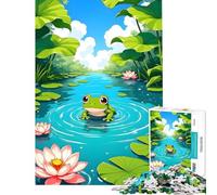 Puzzle pour Adolescents 1000 pièces Grenouille de Dessin animé dans Un étang de nénuphars Activités Amusantes à la Maison Améliore la mémoire Jeux éducatifs pour Les 14 Ans et Plus (38x52cm)