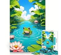 Puzzle pour Adolescents 1000 pièces Grenouille de Dessin animé dans Un étang de nénuphars Décoration découpée soignée Jouet créatif et Amusant Jeu de Paix Pièce d'art de Noël (50x75cm)