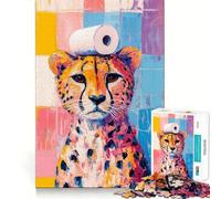 Puzzle pour Adolescents 1000 pièces Guépard avec Papier Toilette Jeu d'articulation serrée Jeu cognitif Jouet Amusant et Facile à Passer Le Temps Décoration de Noël Cadeau (50x75cm)