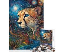 Puzzle pour Adolescents 1000 pièces Guépard Cosmos Jeu éducatif pour Passer Le Temps à la Maison Jouet éducatif avec Poster et fiche de Questions Assortis (38x52cm)