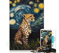 Puzzle pour Adolescents 1000 pièces Guépard sous Ciel étoilé Casse-tête logique Amusant et précis Jeu de détente Cadeau Artistique de Noël (38x52cm)