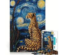 Puzzle pour Adolescents 1000 pièces Guépard sous Ciel étoilé Casse-tête logique Amusant et précis,pour se détendre et s'amuser,Cadeau Artistique de Noël (38x26cm)