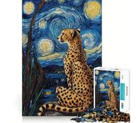 Puzzle pour Adolescents 1000 pièces Guépard sous Ciel étoilé Casse-tête logique Amusant et précis,pour se détendre et s'amuser,Cadeau Artistique de Noël (38x52cm)