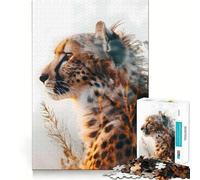 Puzzle pour Adolescents 1000 pièces Guépards Chasse à l'aube Bords impeccables Jeu de réflexion Amusant Moments de détente Décoration de Noël (38x26cm)