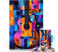 Puzzle pour Adolescents 1000 pièces Guitare géométrique expressionniste - 3Art Musical Abstrait Vibrant Jeu Pratique décoration Murale 75x50cm