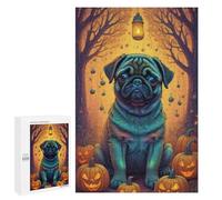Puzzle pour adolescents 1000 pièces Halloween carlin avec lanterne puzzle pour adultes jeux de pensée décoration pour la maison activités amusantes à la maison 1000 pièces