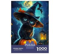 Puzzle pour Adolescents 1000 Pièces Halloween Cat on Pumpkin Puzzle pour Adultes Jeu De Réflexion Décoration Murale Cadeau Anti-Stress 38x26cm/1000pcs