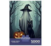 Puzzle pour Adolescents 1000 Pièces Halloween Ghost, Cat, and Pumpkin Scene Puzzles pour Adultes, Jouets Anti-Stress, Difficile, Cadeau d'anniversaire Unique 38x26cm/1000pcs