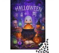 Puzzle pour Adolescents 1000 Pièces Halloween Ghost Cauldron Scene Puzzles pour Adultes Assemblage De Motifs Activités Amusantes À La Maison Jeu Stimulant Jouets 38x26cm/1000pcs