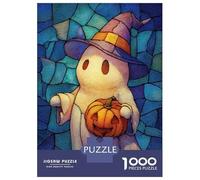 Puzzle pour Adolescents 1000 Pièces Halloween Ghost with Pumpkin and Hat Puzzles pour Adultes Jeu Familial Anti-Stress Interaction Parent-Enfant 52x38cm/1000pcs