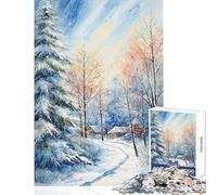 Puzzle pour Adolescents 1000 pièces Hameau enneigé Jeu Pratique pour s'amuser en Famille décoration de Maison Cadeau de Noël ou d'anniversaire (50x75cm)