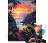 Puzzle pour Adolescents 1000 pièces Hawaii Susnet Pixel Art Découpe exacte Jeu Casse-tête Cadeau Temps de Jeu Calme Cadeau Artistique de Noël (38x52cm)