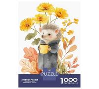 Puzzle pour Adolescents 1000 Pièces Hedgehog with Coffee in Autumn Puzzles pour Adolescents Jeux Relaxants Cadeaux pour Femmes pour Anniversaire, Noël 70x50cm/1000pcs