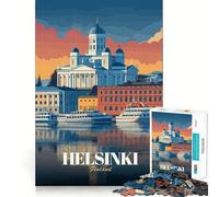 Puzzle pour Adolescents 1000 pièces Helsinki,Finlande Illustration de Paysage Urbain Découpe précise Jeu Casse-tête Cadeau Temps de Jeu Calme Cadeau Artistique de Noël (50x75cm)