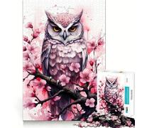 Puzzle pour Adolescents 1000 pièces Hibou en Fleurs de Cerisier Bords impeccables Jeu de réflexion Amusant Moments de détente Décoration de Noël (38x26cm)