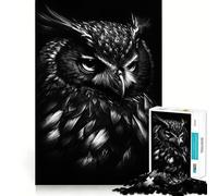 Puzzle pour Adolescents 1000 pièces Hibou Noir et Blanc Découpe serrée Jeu de réflexion Amusant et créatif Détente Cadeau Artistique de Noël (38x26cm)