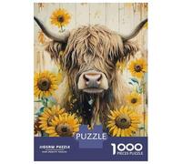Puzzle pour Adolescents 1000 Pièces Highland Cow with Sunflowers Puzzles pour Adultes Jeu Manuel Améliore La Mémoire Interaction Parent-Enfant 52x38cm/1000pcs