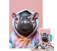 Puzzle pour Adolescents 1000 pièces Hippopotame en Sweat à Capuche tie-Dye Jeu intellectuel Casse-tête Difficile pour Les Jeux (Dimensions 38x52cm)