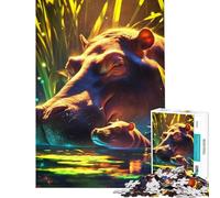 Puzzle pour Adolescents 1000 pièces Hippopotame et Son Petit dans Une Eau Calme Activités ludiques à la Maison Analyse et logique Jouet Anti-Stress pour Les 14 Ans et Plus (38x52cm)