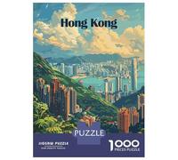 Puzzle pour Adolescents 1000 Pièces Hong Kong Cityscape Illustration Puzzles pour Adultes Jeu Manuel Améliore La Mémoire Interaction Parent-Enfant 70x50cm/1000pcs
