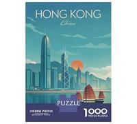 Puzzle pour Adolescents 1000 Pièces Hong Kong Skyline with Junk Boat Puzzles pour Adultes Jeu Manuel Décoration Murale Cadeaux Uniques pour Anniversaire Et Noël 52x38cm/1000pcs