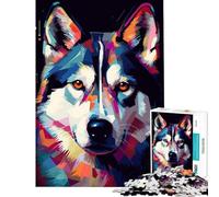 Puzzle pour Adolescents 1000 pièces Husky sibérien Abstrait Défi éducatif Apprentissage Jouet de décoration éducative pour la Maison À partir de 14 Ans (38x26cm)