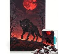 Puzzle pour Adolescents 1000 pièces Hyène de feu sous la Lune de Sang, Jeux relaxants, réduction du Stress, Cadeaux d'anniversaire et Originaux 50x75cm