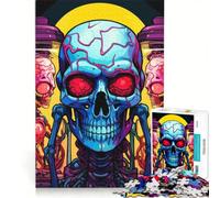 Puzzle pour Adolescents 1000 pièces, Illustration colorée de crânes et de Cerveaux, Jouet Anti-Stress, Niveau de difficulté élevé, idéal pour la décoration de Bureau 50x75cm