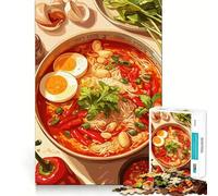 Puzzle pour Adolescents 1000 pièces Illustration de Bol de Ramen épicé Découpe serrée Amusant Résolution de problèmes Détente Décoration de Noël (38x52cm)