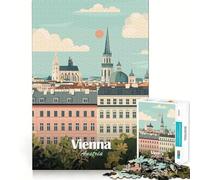 Puzzle pour Adolescents 1000 pièces Illustration de Paysage Urbain de Vienne, Autriche Découpe serrée Jeu de réflexion Amusant et créatif Détente Cadeau Artistique de Noël (38x26cm)
