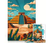 Puzzle pour Adolescents 1000 pièces Illustration de Pyramide aztèque Teotihuacan Articulations Lisses Activité cérébrale Amusante Jeu Relaxant Cadeau de Noël idéal (50x75cm)