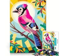 Puzzle pour Adolescents 1000 pièces Illustration d'oiseau geai Rose Barbe à Papa Pièces à emboîtement précis Jeu de logique Amusant Jeu Calme et Amusant Cadeau d'anniversaire Art (38x52cm)